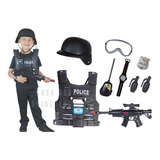 Kit Policial Completo Com Arma Capacete Colete E Acessórios