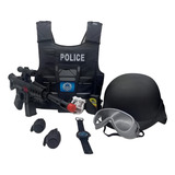 Kit Policial Fantasia Arma D Brinquedo Colete Acessórios