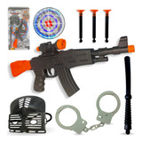 Kit Policial Infantil Com Algema Arminha De Brinquedo Óculos