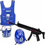Kit Policial Infantil SWAT Colete Tático Capacete Máscara E Rifle De Brinquedo Azul