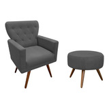 Kit Poltrona Aurora Suede Cinza 1 Puff Redondo Lavínia