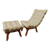 Kit Poltrona Costela Puff Costela Madeira suede Bege