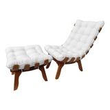 Kit Poltrona Costela Puff Costela Madeira suede Branco