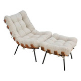 Kit Poltrona E Puff Costela Suede Bege Belliv Decor