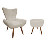 Kit Poltrona Emília Suede Bege Puff Lavínia Redondo