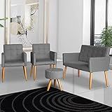 Kit Poltrona Para Recepção Sala De Espera Namoradeira 2 Poltronas Decorativas E Puff CINZA