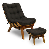 Kit Poltrona Puff Costela Decoração Descanso Suede Marrom