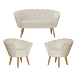 Kit Poltronas E Namoradeira Petala Suede Veludo Hellen Decor