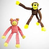 KIT PORCO - MACACO GRANDES DE PELÚCIA Brinquedo Mordedor Interativo Com Apito Som Para Cachorro Pet