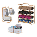 Kit Porta Cápsulas Suporte Xícaras Sachês Rosé Gold Future