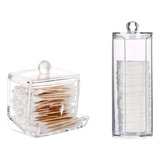 Kit Porta Cotonete Com Tampa E Porta Algodão Em Acrílico Cor Transparente
