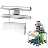 Kit Porta Detergente Sabão Esponja Adesivo Suporte Rolo Papel Toalha Pvc Alumínio Cromado Future