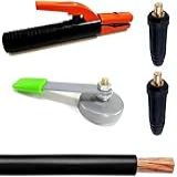 Kit Porta Eletrodo 350a Garra Negativa Magnética 160a 2 Conector Engate Rápido 13mm Macho 3m Cabo Flexível 25mm