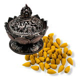 Kit Porta Incenso Flor De Lótus Metal 100 Cones Aroma Mix Cor Amarelo Aroma Jasmim