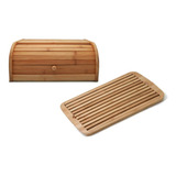 Kit Porta Pão Em Bambu 40 Cm Com Tábua Migalheira Cozinha