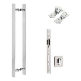 Kit Porta Pivotante Puxador 80cm Fechadura Rol Dobradiça Cor Polido