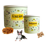 Kit Porta Ração E Petisco Pet Pote Tampa Vedada Cães Gato
