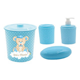 Kit Porta Sabonete Líquido Cotonete Algodão Lixeira Bebê