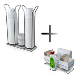 Kit Porta Sachê Mesa Açúcar + Porta Copos Chá Café 80/200ml- Cor Branco