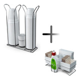 Kit Porta Sachê Mesa Açúcar Porta Copos Chá Café 80 200ml Cor Branco