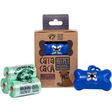 Kit Porta Saquinho Ossinho Azul Com 80 Saquinhos Cata Caca