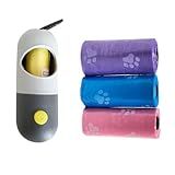 Kit Porta Saquinhos Cata Caca Cão Cachorro Pet Lanterna LED Para Passeio Noturno Com 3 Refil Rolo Com 45 Sacos De Lixo 