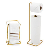 Kit Porta Toalha E Porta Rolo De Papel Higienico Dourado