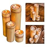 Kit Porta Vela De Bambu Natural 4 Tamanhos PVBN4T