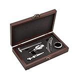 Kit Porta Vinho Com 5 Acessórios Inox E 1 Caixa De Madeira