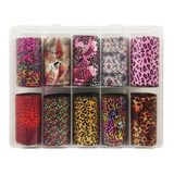 Kit Pote De 10 Foil Unha Decoração Cores Estilo Manicure 3d