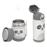 Kit Pote E Garrafa Térmica Inox Infantil Porta Papinha Bebê