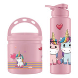 Kit Pote Lanche Biscoitos Squeeze 750ml Unicórnio Infantil