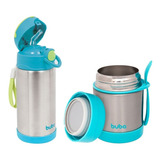 Kit Pote Térmico C Talher Garrafinha Térmica Inox Buba
