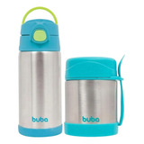 Kit Pote Termico Garrafa Termica Inox Azul Buba