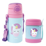 Kit Pote Termico Garrafinha De Aluminio Unicornio Buba