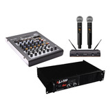 Kit Potência 200wrms Li 800 + Mesa Xms 602 + Mic Dw602 Max