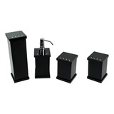 Kit Potes 4 Pçs Banheiro Acrílico Preto Strass Personalizado