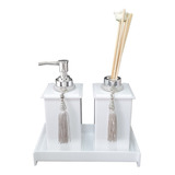 Kit Potes Em Acrílico Para Banheiro 3 Pçs Luxo K15br1 Branco