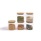 Kit Potes Hermeticos De Vidro Quad Flat Bambu 800ml 5 Pçs Oikos