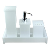 Kit Potes Organizador Banheiro Acrílico Branco Strass