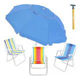 Kit Praia Top Alumínio Guarda Sol 3 Cadeiras Sacareia