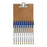 Kit Prancheta A4 Mdf Com Prendedor De Metal Mais Caneta Bic