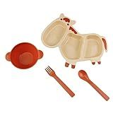 KIT PRATINHO INFANTIL ANIMAIS DIVERTIDOS BEBÊ INTRODUÇÃO ALIMENTAR 4 PÇS Prato COM DIVISORIA Tigela COLHER E GARFO ALIMENTAÇÃO CRIANÇAS BEGE CAVALINHO 