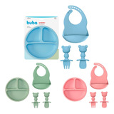 Kit Pratinho Talheres Babador De Silicone Bebê Bpa Free Buba