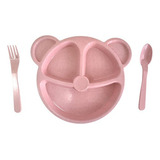 Kit Prato Divisoria Garfo Faca Talheres Bebe Criança Rosa
