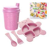 Kit Prato Infantil 3d Bambu Livre Bpa Garfo Colher Divisões