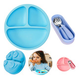 Kit Prato Infantil Com Ventosa Talheres Aço Inox Sem Ponta