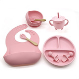 Kit Prato Infantil De Silicone C Copo Talher Babador Tigela