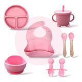 Kit Prato Infantil De Silicone C Copo Talher Babador Tigela