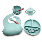 Kit Prato Infantil De Silicone C Copo Talher Babador Tigela